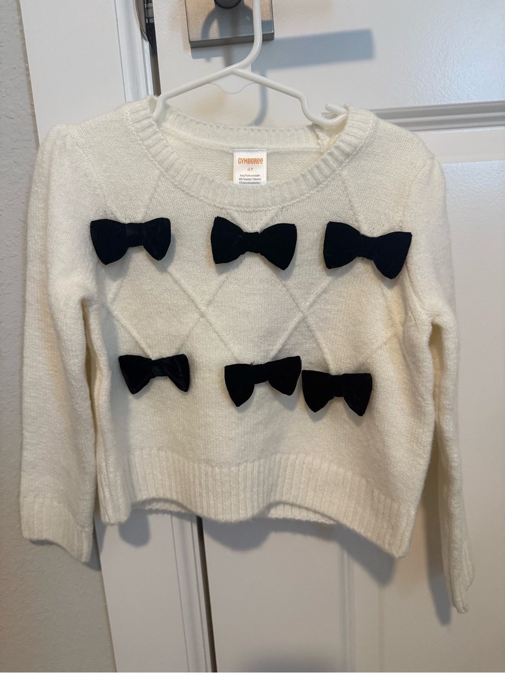 Gymboree Cream Crewneck Sweater with Black Bow Accents